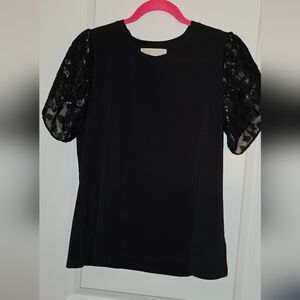 Michael Kors Black Blouse with Sheer Lace Sleeves